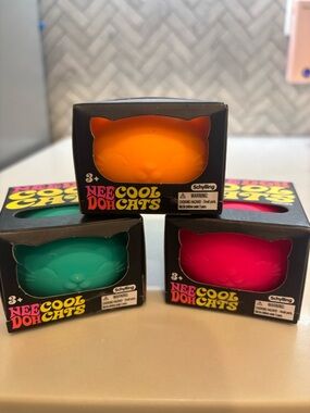 3 NeeDoh Cool Cats Squishy Sensory Toy - Orange, Teal, Pink